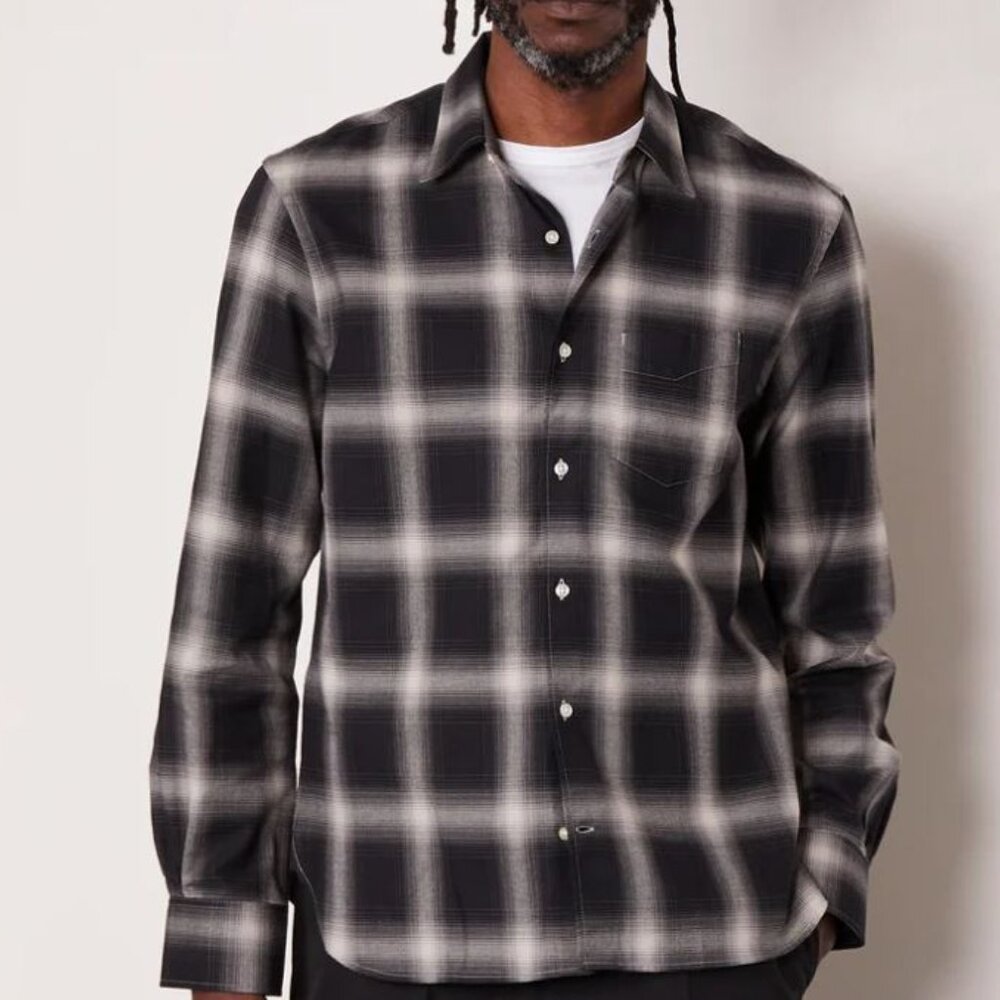 Officine Generale Button Down Long Sleeve Check Shirt Navy Blue Size Small